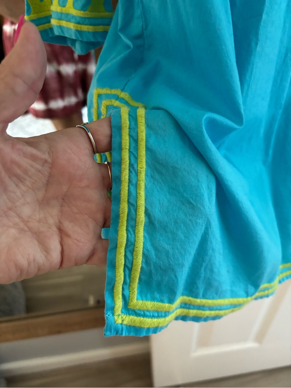 Turquoise Tunic with Lime Green Embroidery - Picture 3 of 5